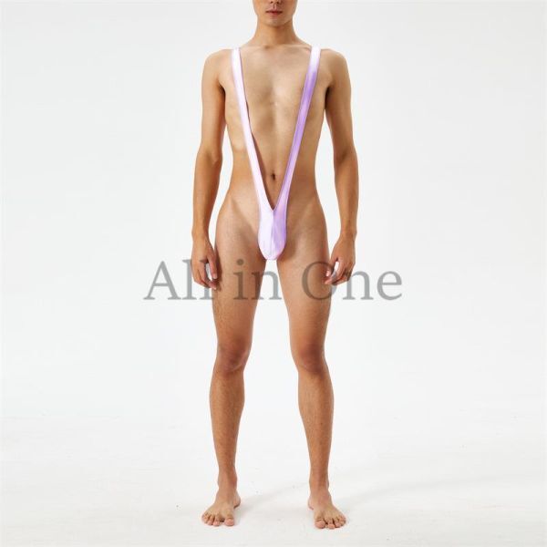 116-78-12 メンズ ツヤツヤ 光沢 セクシー ハイカット ジャンプスーツ 【パープル,M】男性 コスプレ Gストリング Tバック ショーツ .3拍卖