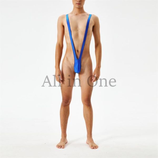 116-77-12 メンズ ツヤツヤ 光沢 セクシー ハイカット ジャンプスーツ 【ブルー,XL】男性 コスプレ Gストリング Tバック ショーツ .3拍卖