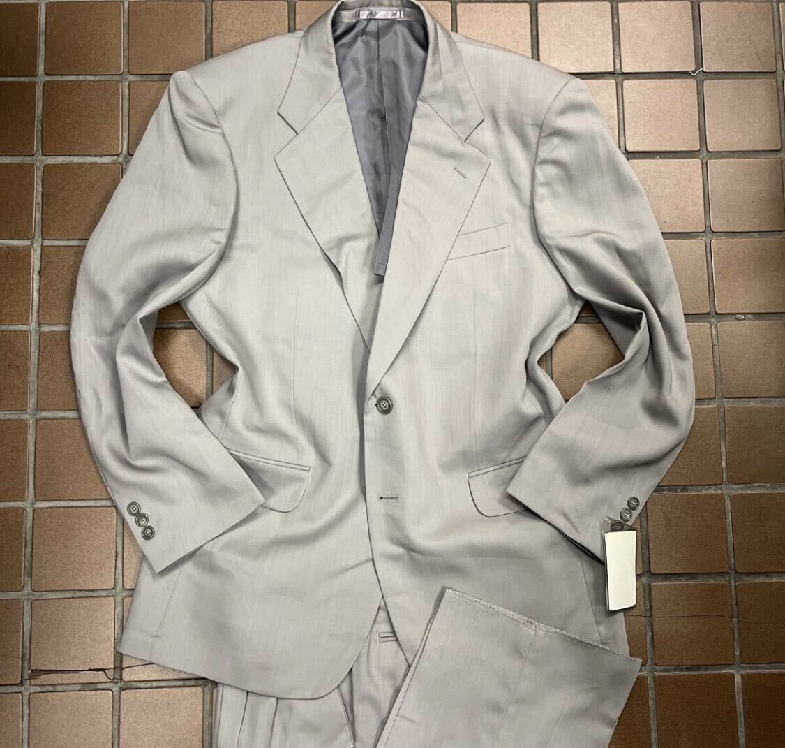 新品【サイズAB5 M★PLESSO】2Bシングルスーツ メンズスーツ グレー系 背抜き ノーベンツ 2タック リクルートスーツ セットアップ 背広拍卖