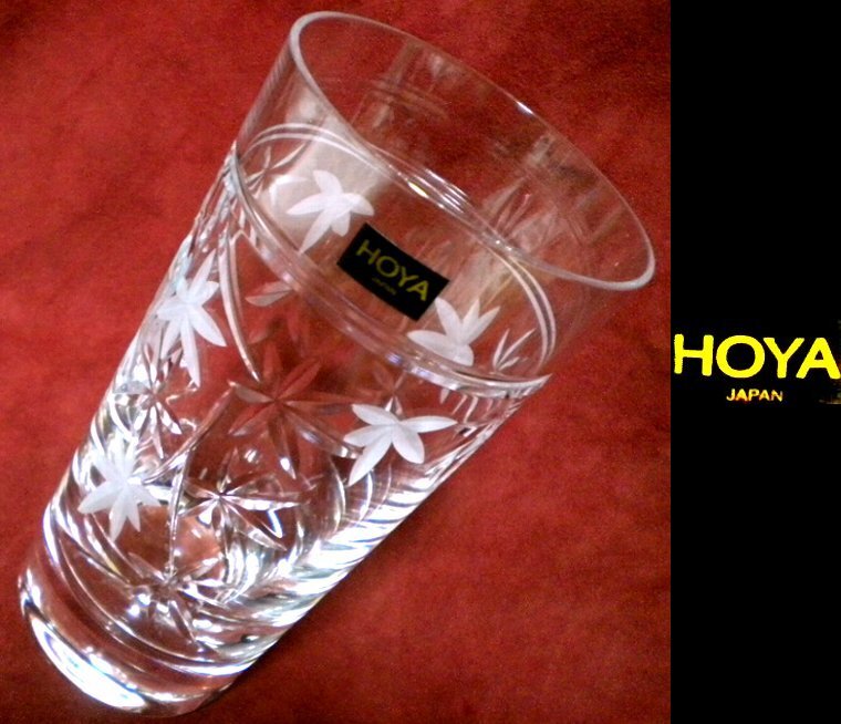 売切 レア物 HOYA クリスタル 切子 もみじ カット グラス 大容量290cc 纏購入特典有 E/F 寸法φ上68/下54×H133mm 重量320g 口元1.6mm拍卖