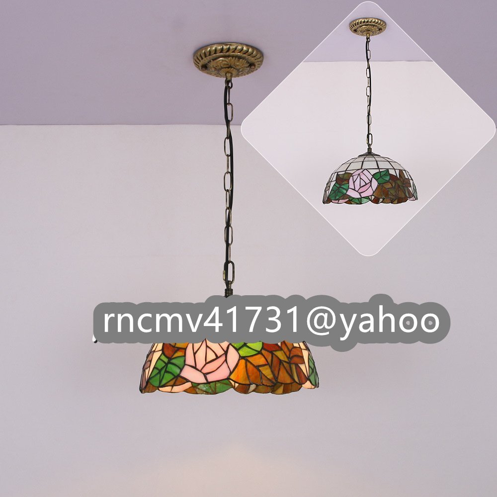 「81SHOP」 芸術品ステンドランプ ステンドグラス バラ花柄 ティファニー ペンダントライト 通路用ランプ ベッドルーム用 照明 室内装飾拍卖