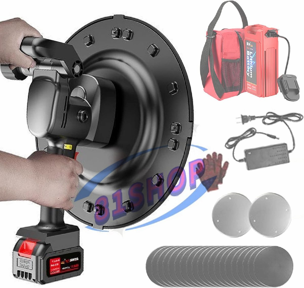 「81SHOP」品質保証 充電式 モルタル コンクリート研磨機 ハンドヘルド パワートロウェル 壁面平滑化研磨機 6速調整 大容量電池 土間施工拍卖