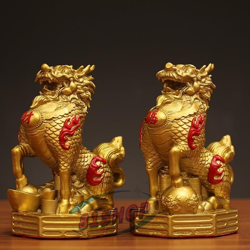 「81SHOP」 風水 麒麟 キリン 対 置物 銅製 龍 馬 きりん 四霊獣 風水グッズ アイテム インテリア長寿 富裕 強力な幸運 厄除け 魔除け拍卖