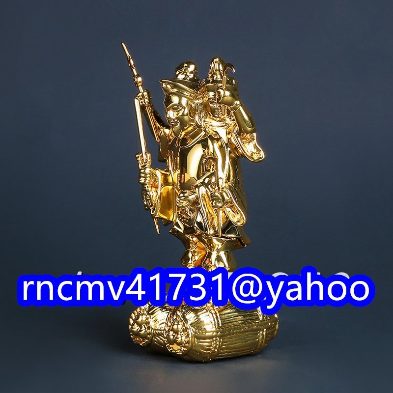 「81SHOP」 「密教法具 寺院仏具」極上品 三面出世大黒天 工芸品 置物 真鍮製 金メッキ仕上げ 高さ12cm拍卖