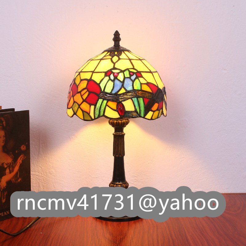 「81SHOP」 ステンドランプ ステンドグラス デスクライト カササギ 鵲 花柄 照明 ランプ レトロな雰囲気 ティファニー技法 室内装飾拍卖