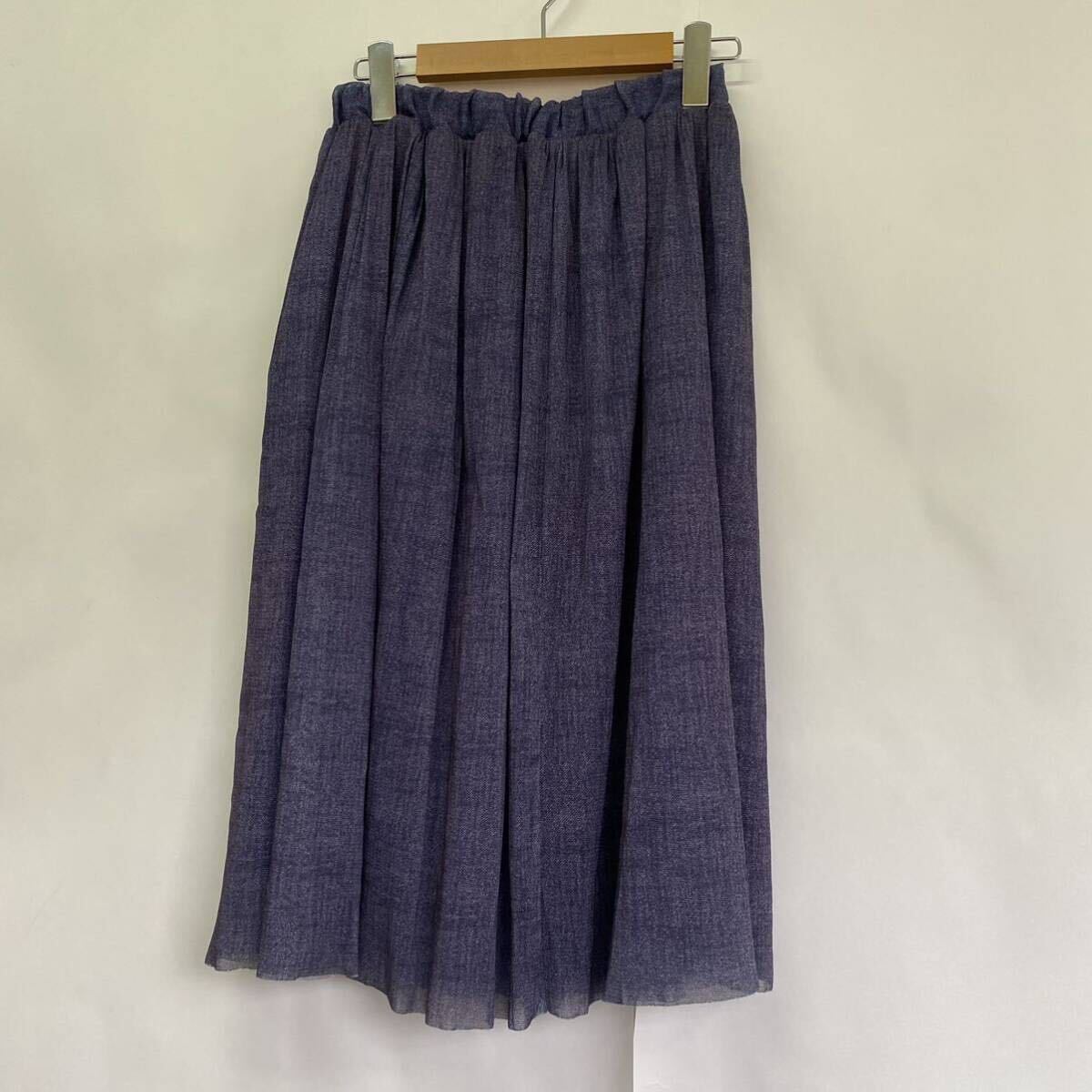 earth music & ecology スカート オーガンジー 透け感 ブルー 紺 フレア ロングスカート ウエストゴム フリーサイズ拍卖