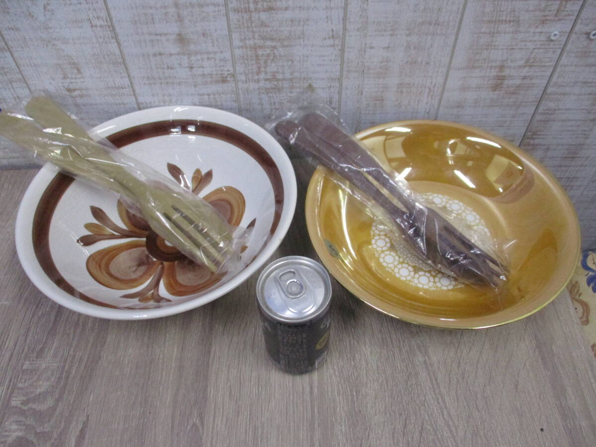 陶器製 盛鉢セット2点大スプーン・フォーク付き(ハンドペイントCORONA・chinaAuroro) 未使用・箱付き 検 食器 和食器 鉢拍卖