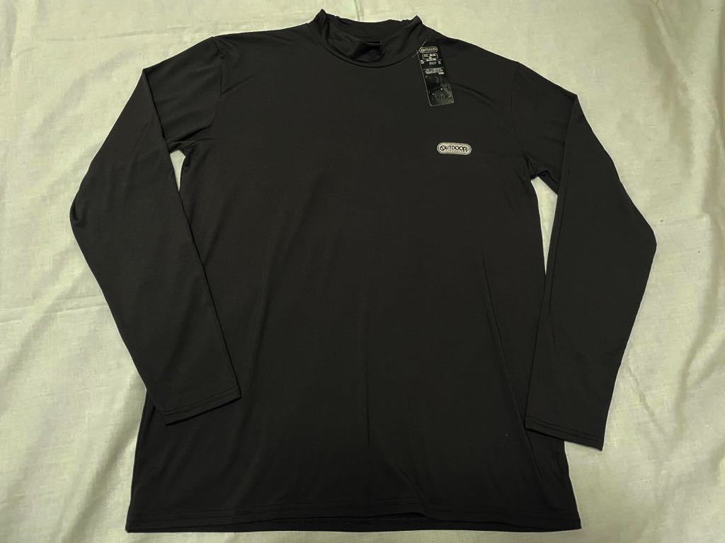 f●LL メンズ●新品●OUTDOOR 暖か裏起毛 ストレッチ性 インナー ムネワンポイント 長袖 ハイネック アウトドア●ブラック拍卖