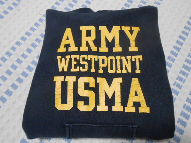 USA製!チャンピオン リバースウィーブ スウェットパーカ ARMY WESTPOINT USMA ダークネイビーx黄色 3段プリント L 軍物 usafa 拍卖