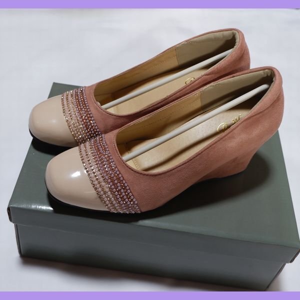 ラインストーン 24.0 ワイズ4E ゆったり華やか ウエッジパンプス拍卖