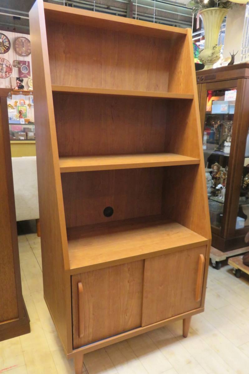 美品【愛知近郊・配送・設置可】GART ガルト キャビネットシェルフ 幅70cm×奥行44.5cm×高さ150.5cm 可動棚 引き戸収納 木目調拍卖