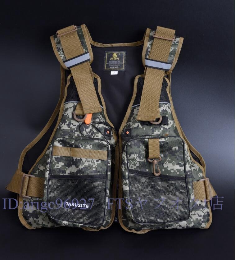 A7605メンズ フィッシングベスト ライフジャケット フローティングベスト 釣り 多ポケット 軽量 多機能 笛付き 浮力材付き ベスト グリン拍卖