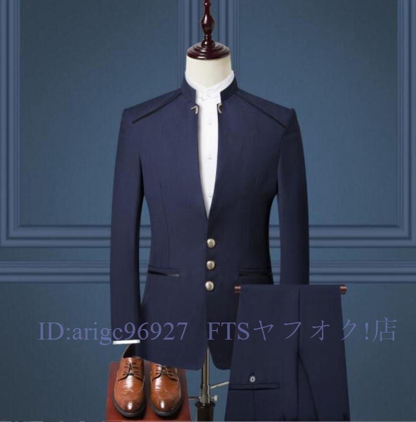 A7433★新品メンズ ビジネススーツ スーツセットアップ 3点セット スーツ フォーマルスーツ テーラードジャケット ベスト パンツ ネイビー拍卖