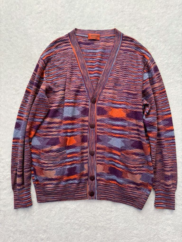 MISSONI CASHMERE size50 最高級 シルクカシミヤカーディガン イタリア製 シルクカシミア セーター メンズ ミッソーニ オレンジ パープル拍卖