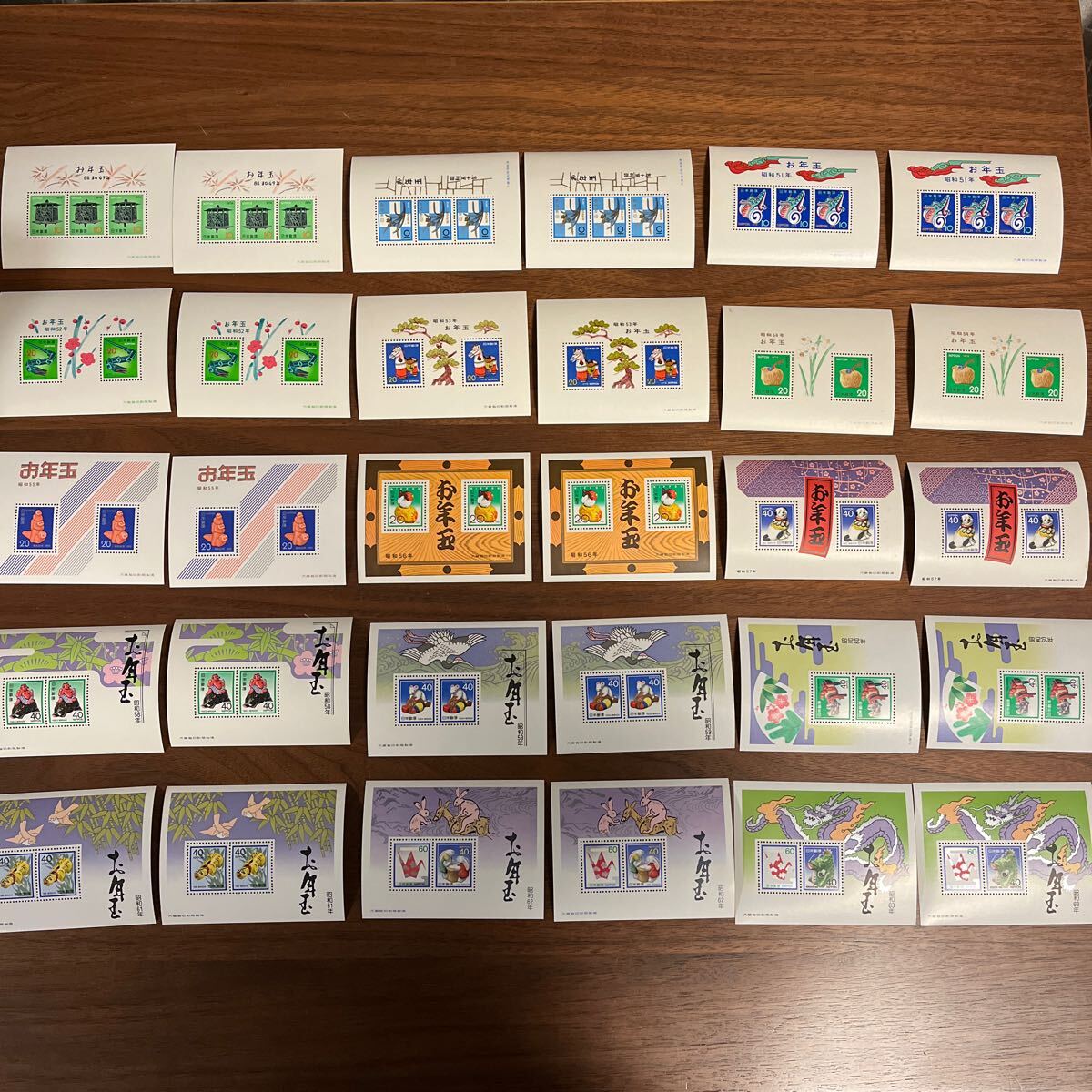 切手 お年玉 切手シート 昭和 15年分 15種 各2シート 30シート 額面1,780円 昭和49年〜昭和63年 年賀切手拍卖