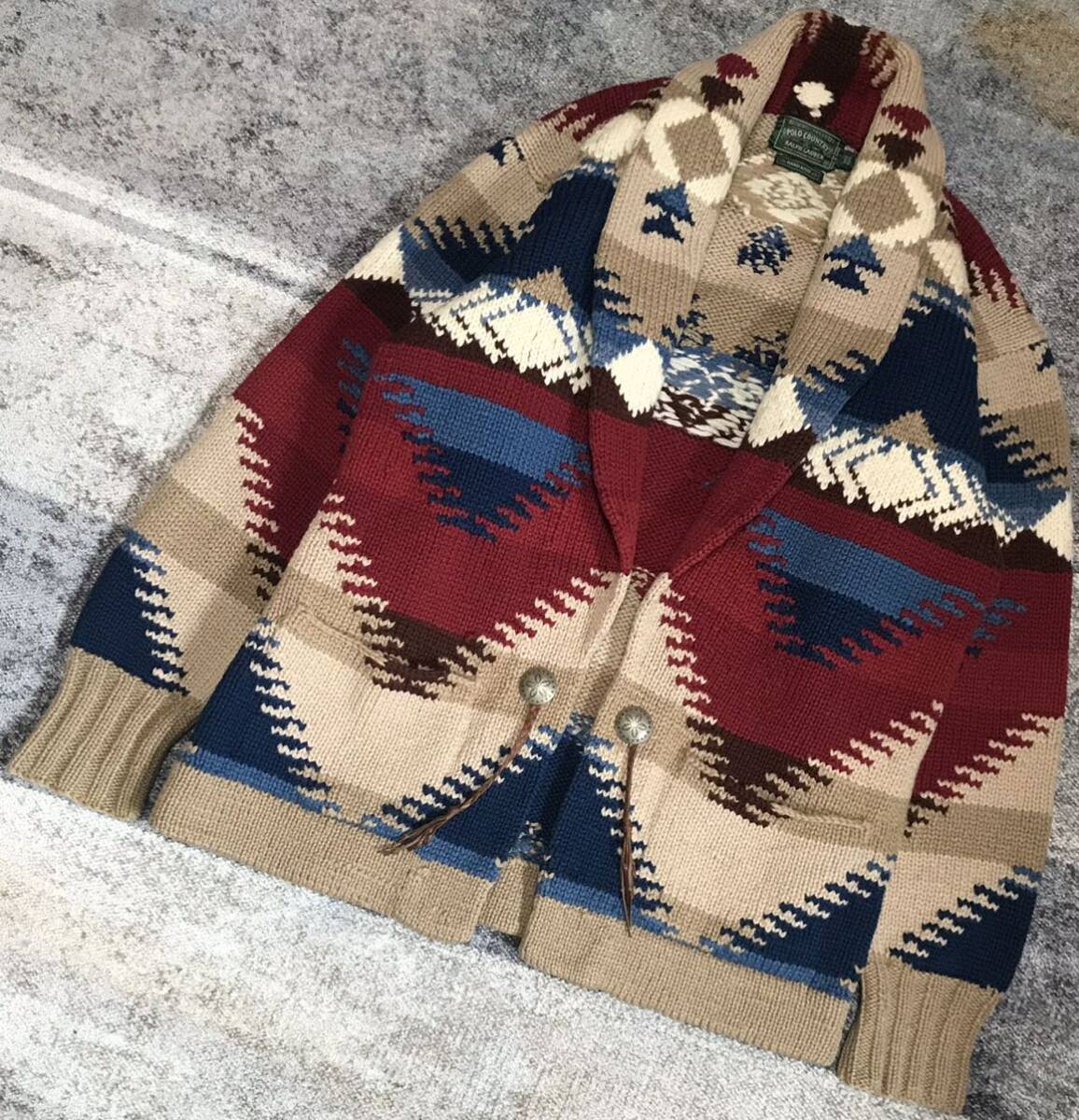 極上のネイティブ柄 肉厚 90's vintage ★ POLO COUNTRY RALPH LAUREN ★ ポロカントリー ラルフローレン ニット カーディガン ガウン M拍卖