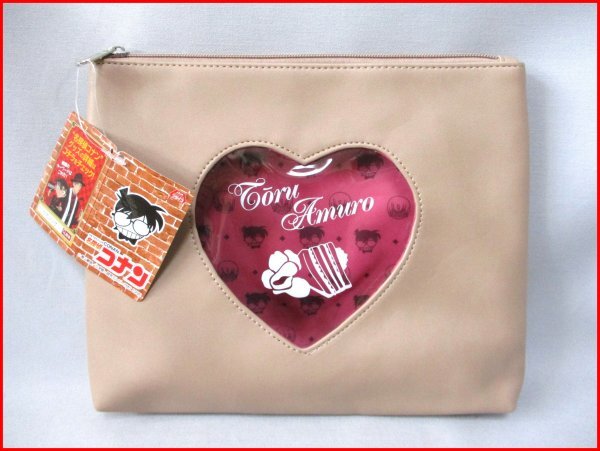 名探偵コナン ウインドウ付ポーチ◇未使用 クラッチバッグ 景品 モカ W26cm拍卖