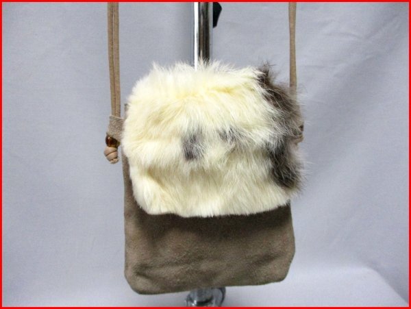 スエード リアルファー付ポシェット◇日本製 BR H17cm拍卖