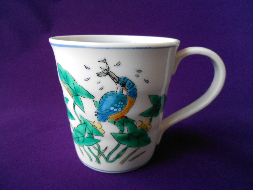 九谷焼! 白雅 ☆かわせみマグカップ☆ K8-861 新品 コーヒー 紅茶 ミルク ラテ エスプレッソ カプチーノ ギフト拍卖