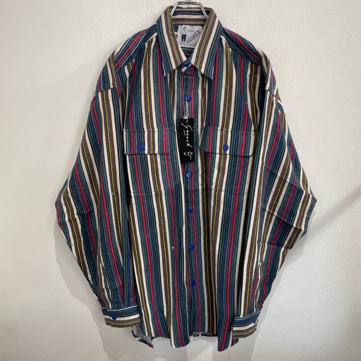 ビンテージ 90s GOOUCH デッドストック コットン ストライプ フランネル 長袖シャツ M 240322拍卖