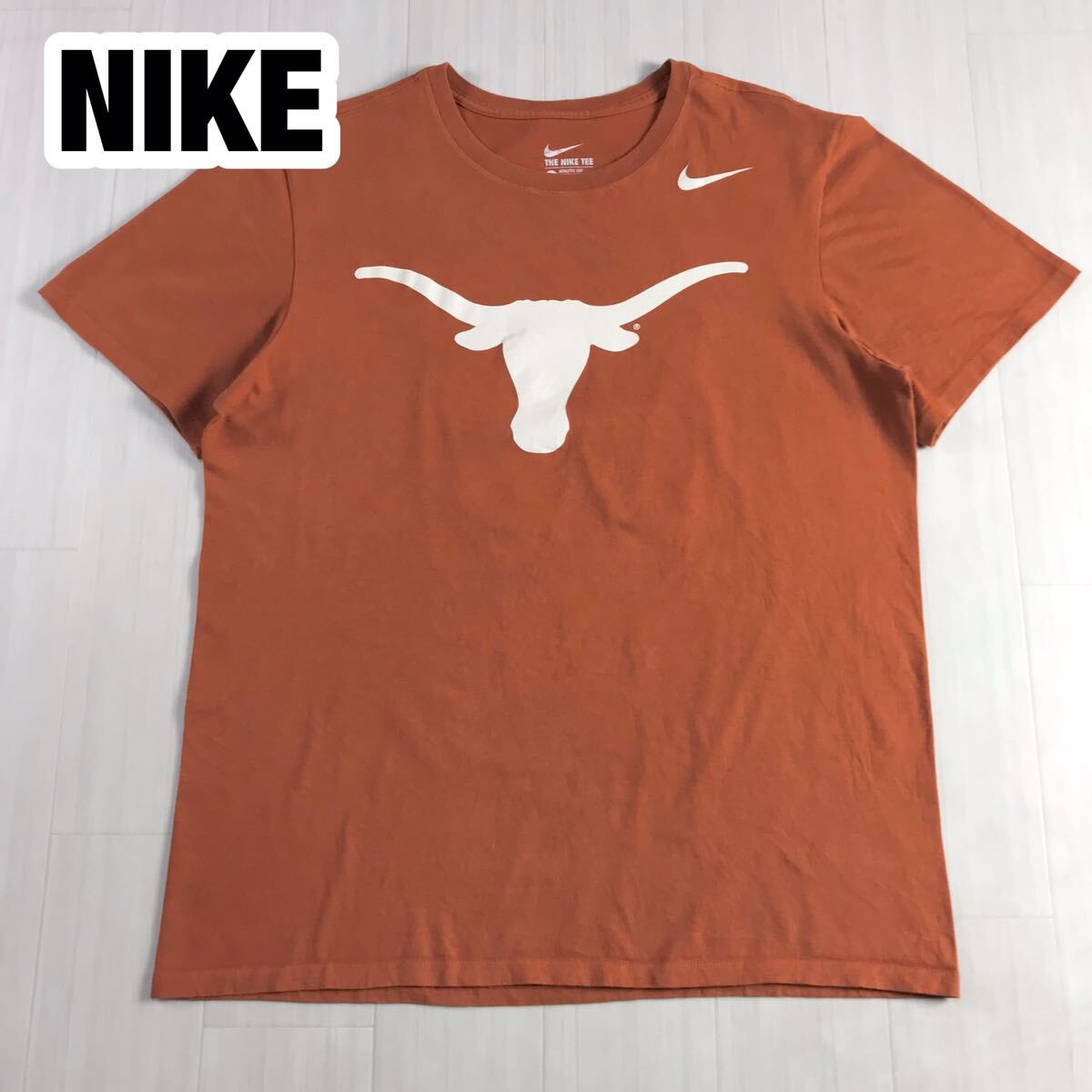 NIKE ナイキ プリントTシャツ L テキサス大学 ロングホーンズ ビッグロゴ バートンオレンジ拍卖
