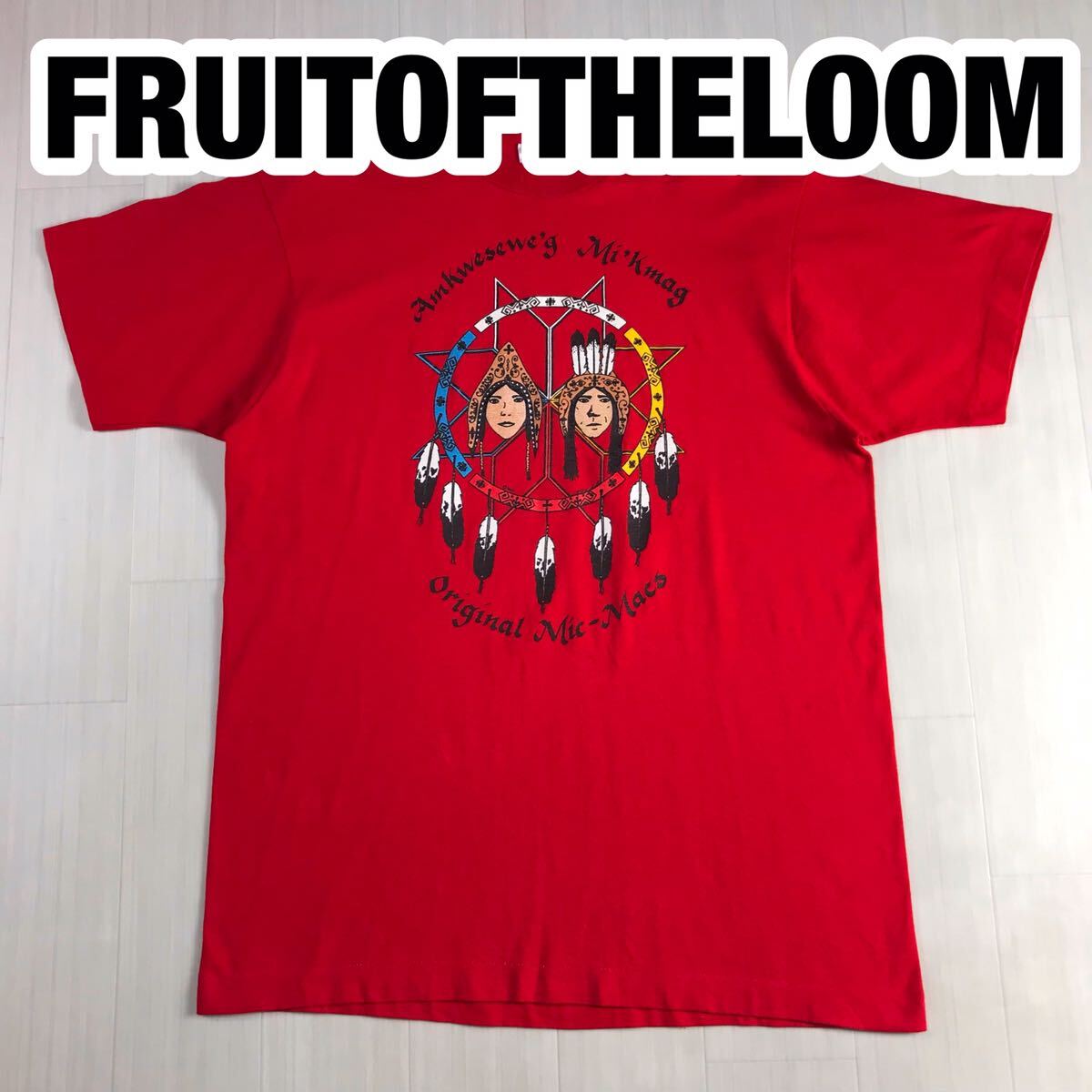 FRUIT OF THE LOOM フルーツオブザルーム 半袖Tシャツ L レッド プリントTシャツ インディアン拍卖