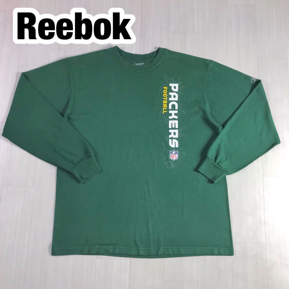 Reebok リーボック 長袖Tシャツ ロンT L グリーン PACHERS FOOTBALL アメフト NFL パッカーズ プリントロゴ拍卖