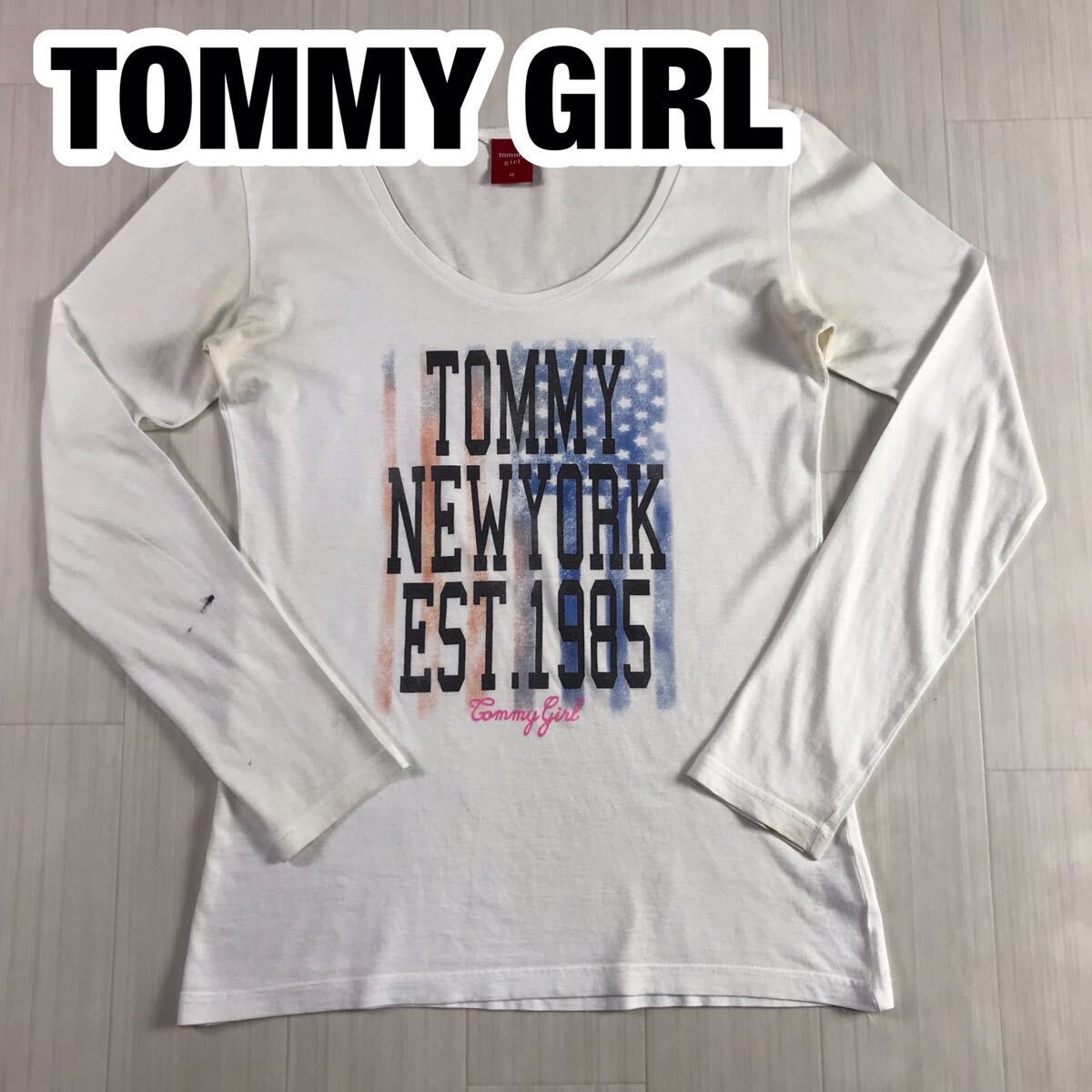 TOMMY GIRL トミーガール 長袖Tシャツ M ホワイト プリントTシャツ ロンT ビッグロゴ拍卖