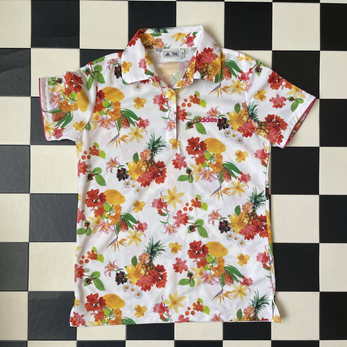 adidas アディダス ゴルフ レディース 半袖ポロシャツ サイズS Y0106 白x花柄拍卖