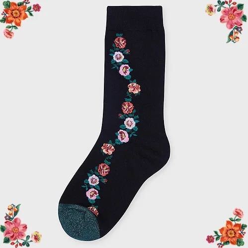 【ナタリー・レテ】ソックス オーストリア・ブラック たゆたう薔薇たちの靴下 バラ 花柄 フランス拍卖