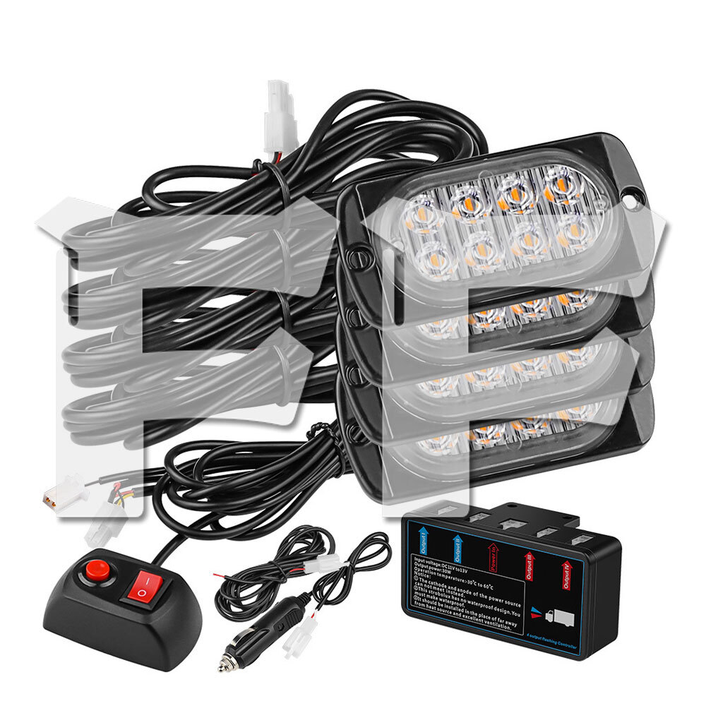 2列 8連 LED ライト ハザード ストロボ ホワイト/アンバー フラッシュ 警告灯 パトロール ライトバー 緊急点滅 SUV ATV 4個拍卖