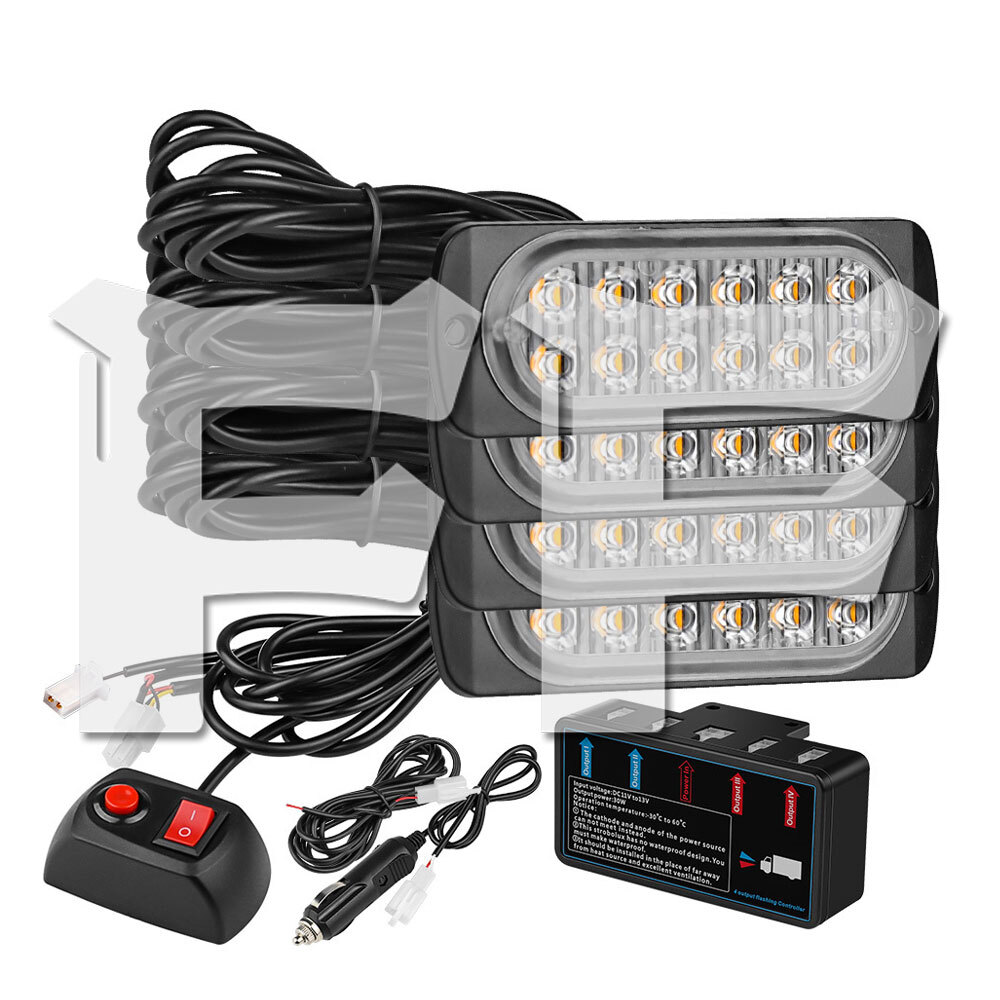 送料無料● 12連 2列 LED ライト ハザード ストロボ 発光色:レッド フラッシュ 警告灯 パトロール ライトバー 緊急点滅 SUV ATV 4個拍卖