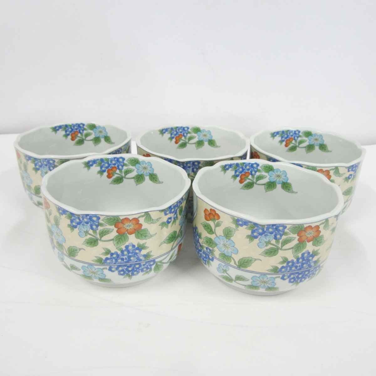 【保管品】青山窯 小鉢5個セット<食器>陶器 和食器 花柄 焼物 土物 テーブルウエア 生活雑貨 贈答品 箱あり拍卖