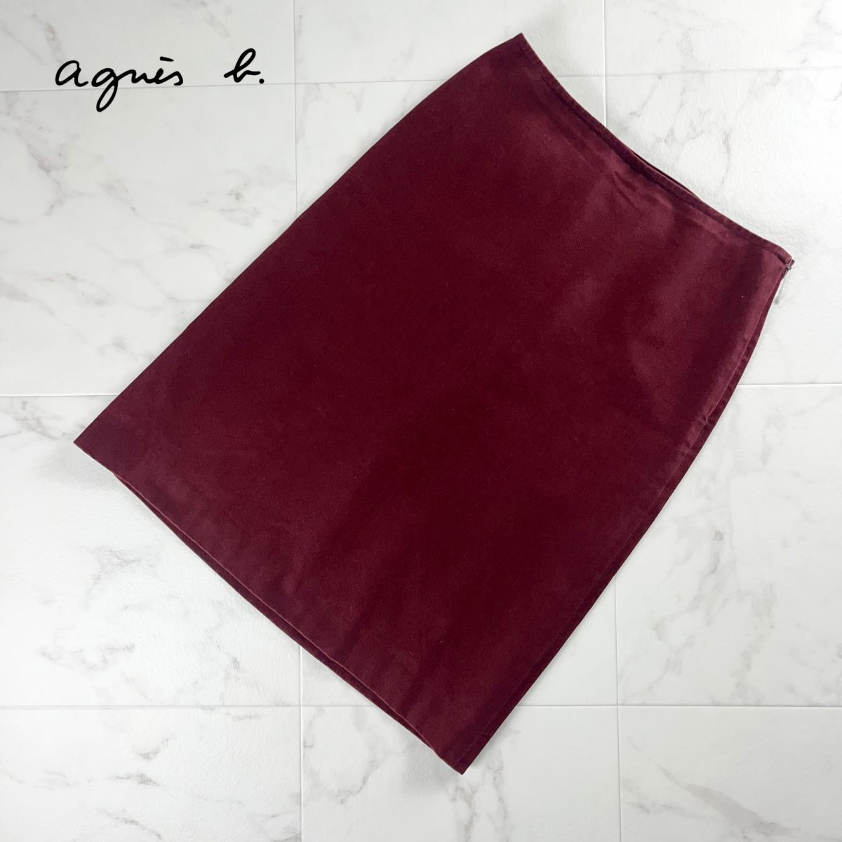 美品 agnes b. アニエスベー 無地 セミフレアスカート ミディアム丈 裏地あり レディース ボトムス ワインレッド サイズ36*NC299拍卖