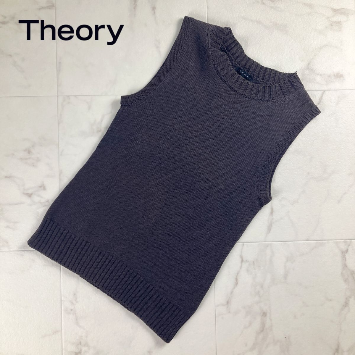 美品 Theory セオリー ノースリーブニット ベスト トップス レディース ブラウン サイズ2*MC1236拍卖