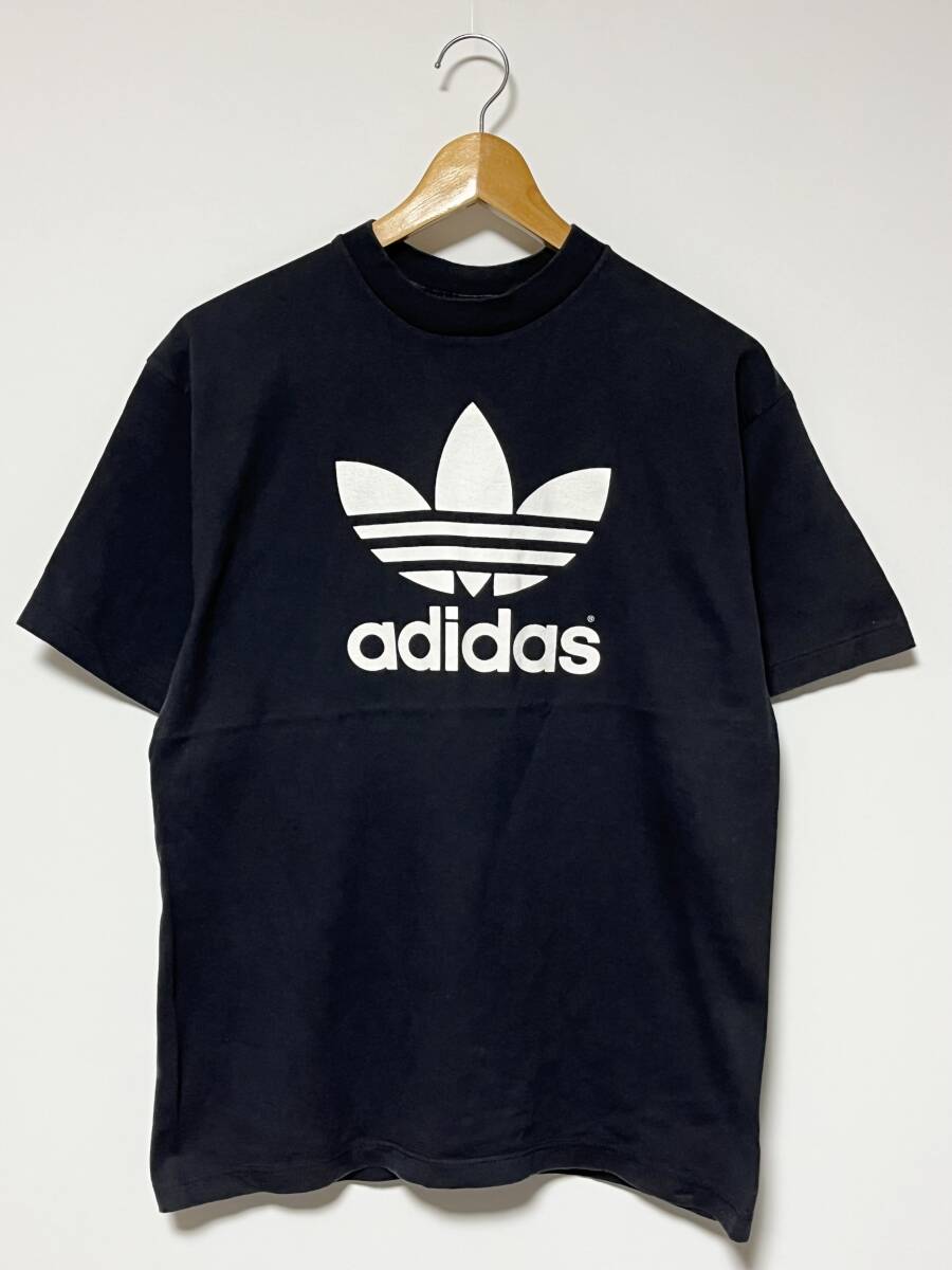 美品/90's/USA製★adidas/アディダス 両面 トレフォイル Tシャツ ブラック/黒 XL ビンテージ拍卖