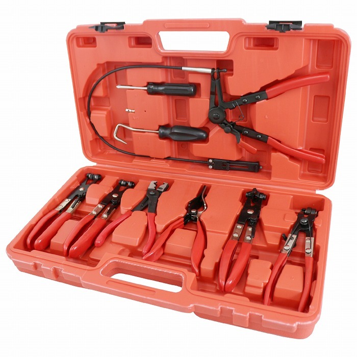 ホースクリッププライヤー セット 9pcs 燃料ホース 取り外し 交換 バンド取付 ロック機能付 自動車 バイク 専用工具 メンテナンス 整備拍卖