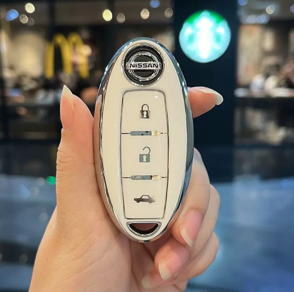 【送料無料、匿名配送】日産Nissan スマートキーケース TPU キーカバー バックドア ホワイト×シルバー拍卖