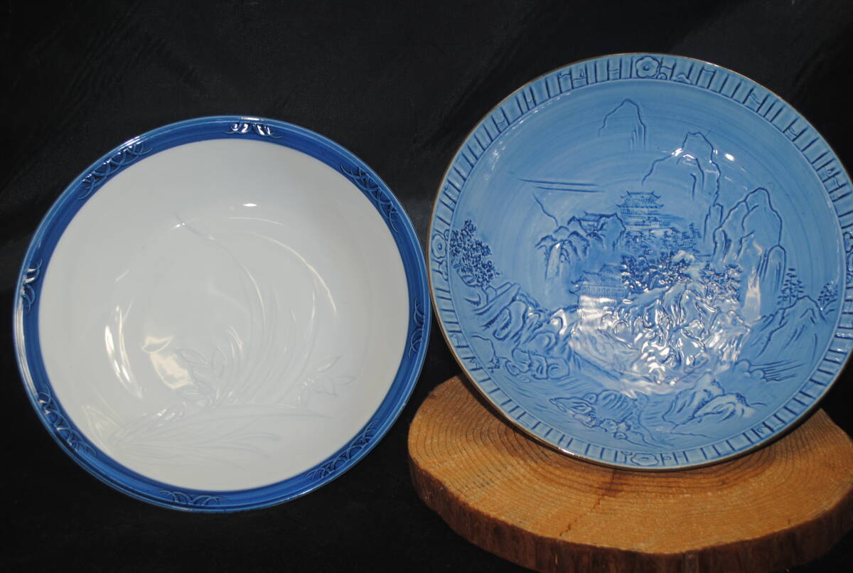 ひ1.和食器 2点セット 鉢 器 盛鉢 風景画 植物画 大皿 インテリア コレクション デザイン皿拍卖