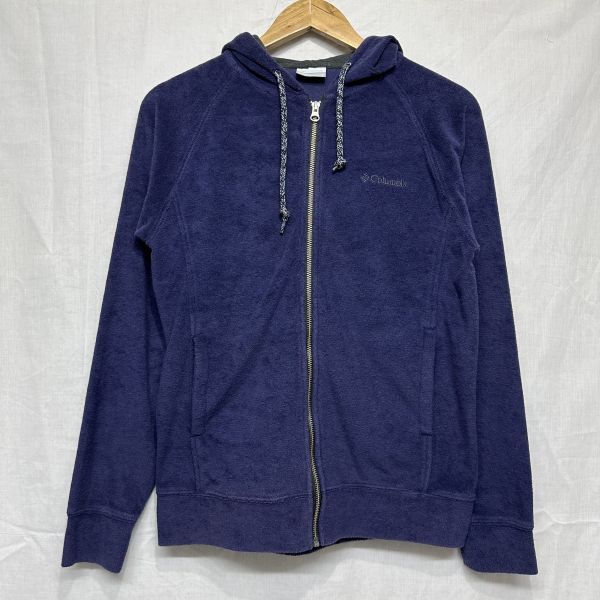 Columbia コロンビア パイル地 パーカー フル ジップ アップ フーディー 紺 ネイビー S アウトドア b18919拍卖