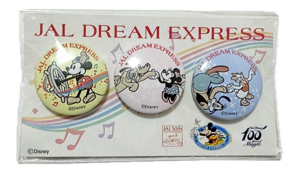 日本航空 50周年記念 ディズニー 缶バッジ 3個セット JAL 50th DREAM EXPRESS DISNEY ミッキー ミニー グーフィ 飛行機 旅客機 航空機拍卖