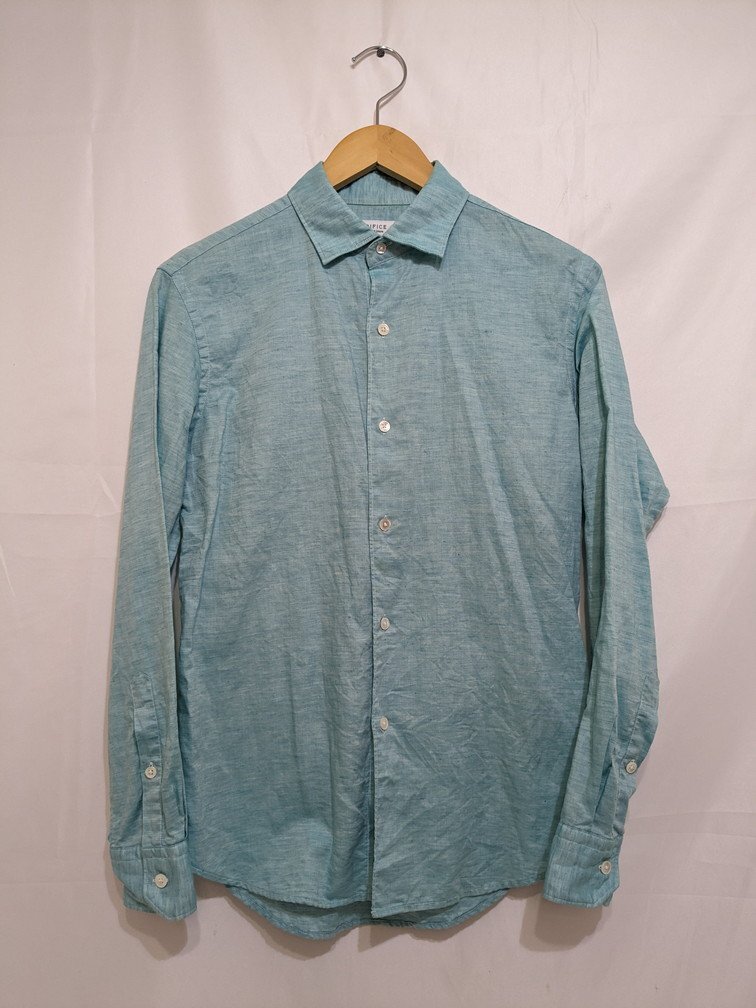 EDIFICE×TESSITURAMONTI エディフィス リネン混コットンボタンシャツ サイズ:44 カラー:ライトブルー拍卖