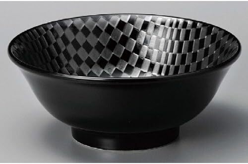 美濃焼! ☆市松黒高台丼☆ A1515-161 新品 ラーメン丼 どんぶり うどん そば 大鉢 反丼 向付 大皿拍卖