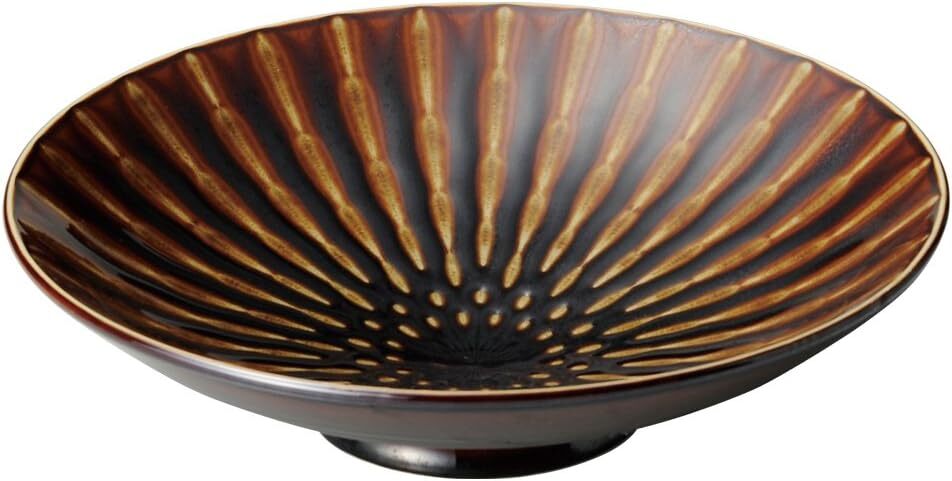 KT美濃焼! ☆竹林アメ高台盛鉢☆ ア249-098 新品 焼物皿 盛皿 プレート 長皿 ボウル 鉢 盛鉢 向付 拍卖