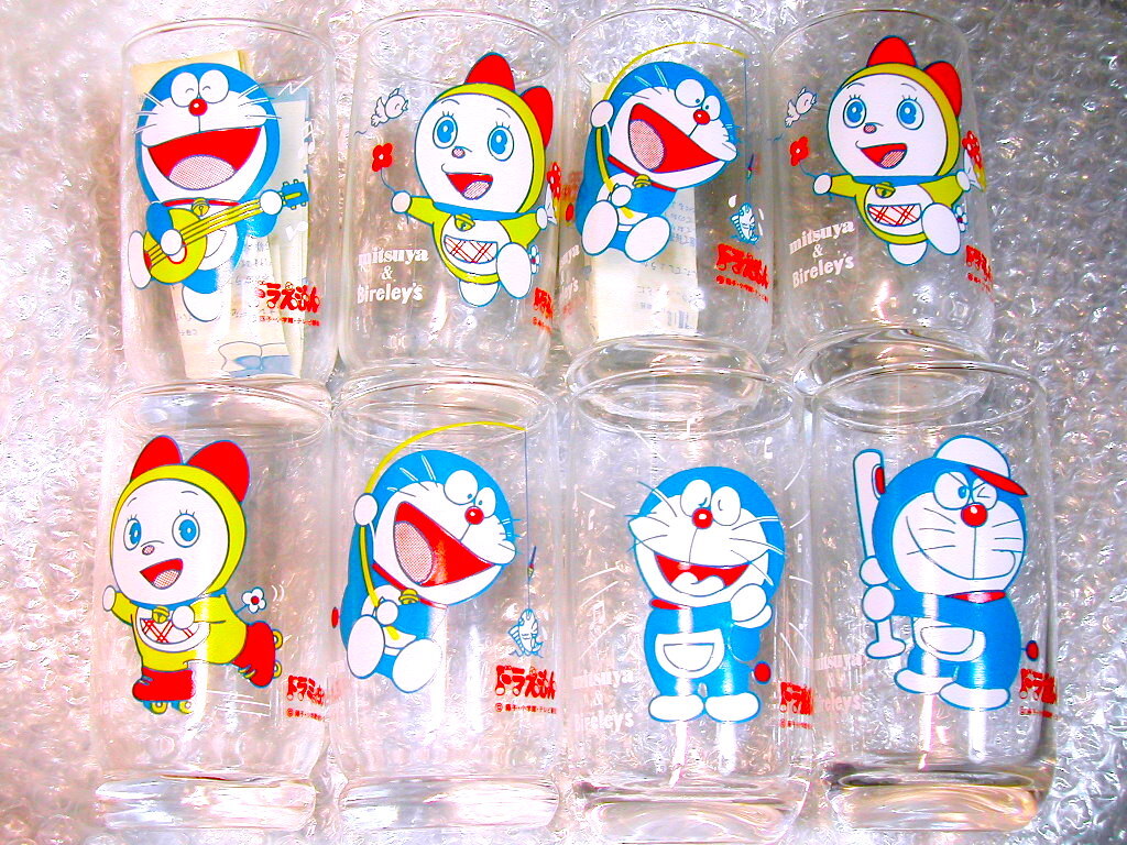 グラス/ドラえもんドラミちゃん豪華8個セット箱付!!三ツ矢サイダー バヤリースオレンヂ/レア絵柄!! 藤子不二雄ガラス製コップ/超レア!!極美拍卖