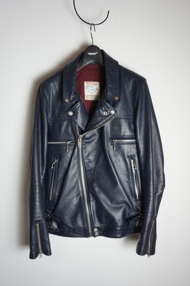美品正規 UNDERCOVER アンダーカバー Leather Biker Jacketレザー バイカー ジャケット ルイスレザー ダブル ライダース UB2B4201紺 301O▲拍卖