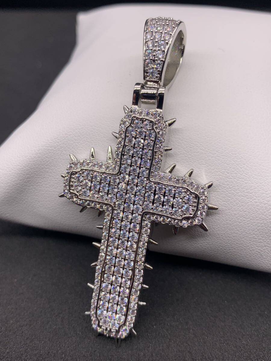 トゲトゲ! シルバー ジルコニアダイヤ 十字架 クロス ブリンブリンネックレス拍卖