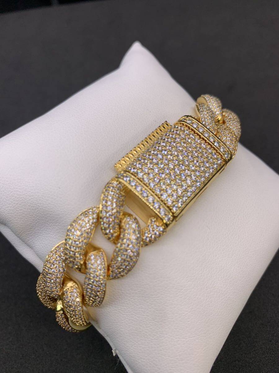 超高品質!輝き抜群!パヴェ留18㎜ マイアミ ジルコニア ゴールド ブレスレット拍卖