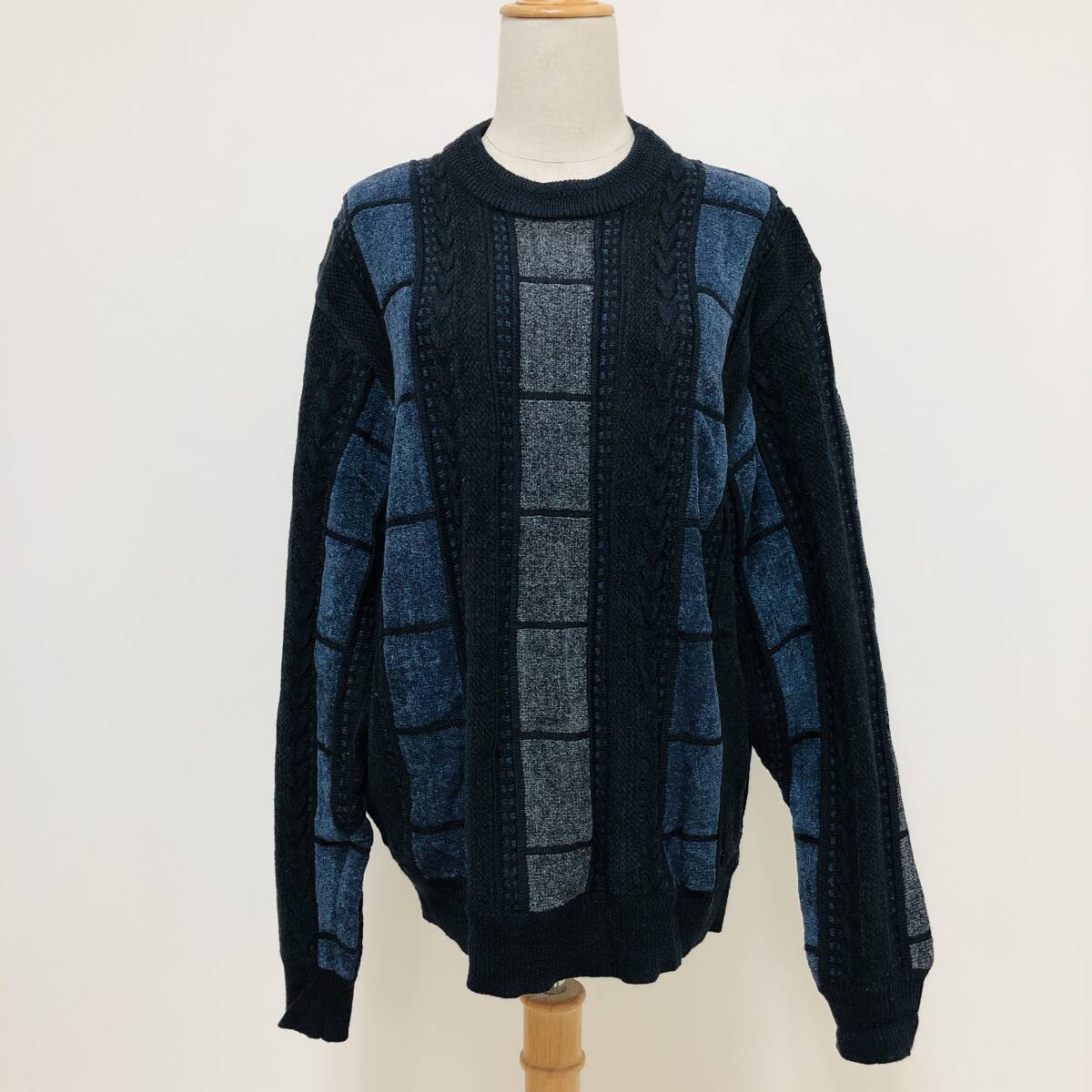 a03898 美品 REZZO セーター 長袖 毛混 秋 冬 LL ネイビー 黒 メンズ クラシカル 暖か おしゃれ 清潔感 上品 ベーシックカジュアルスタイル拍卖