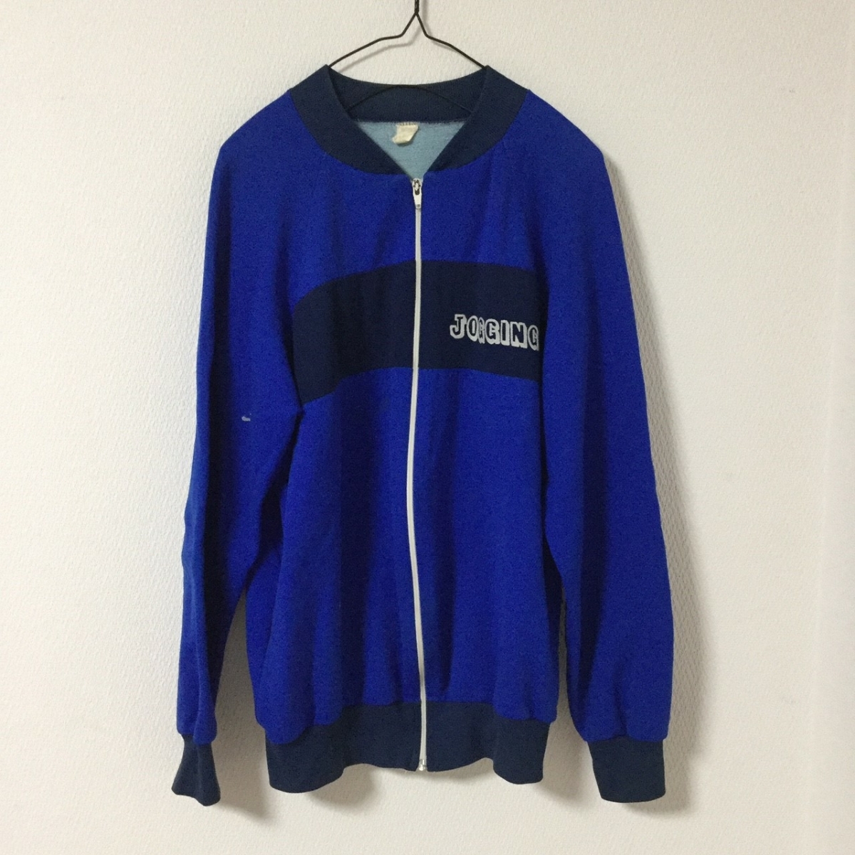 古着 ビンテージ トラックジャケット ジャージ JOGGING ネイビー バイカラー ポリエステル コットン拍卖